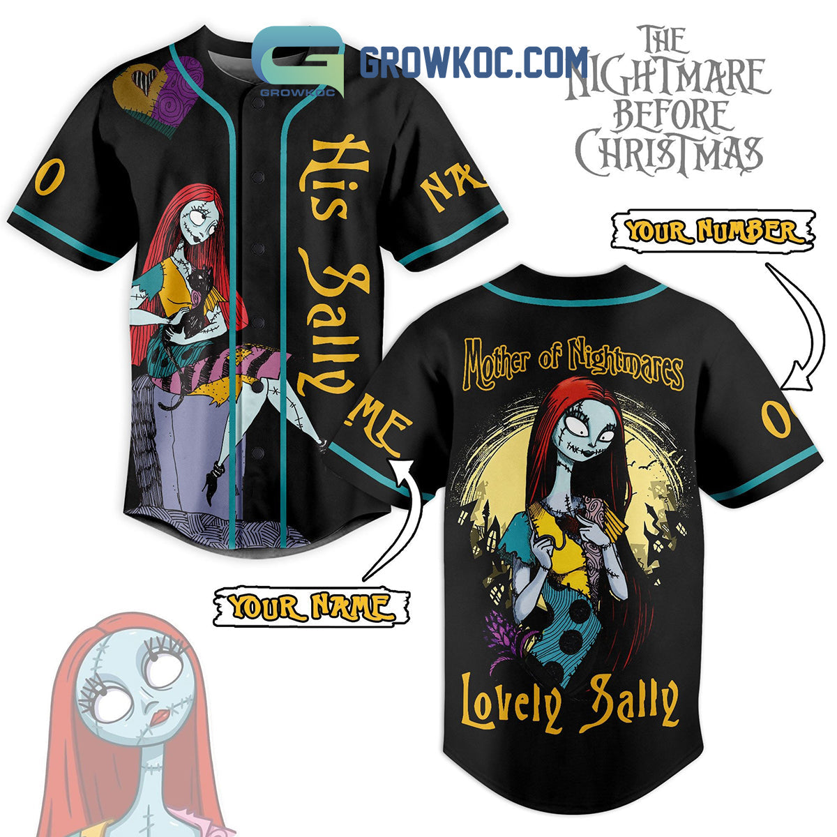 His Sally Mother Of Nightmares Lovely Sally Personalized Baseball Jersey baseball jersey product view 1