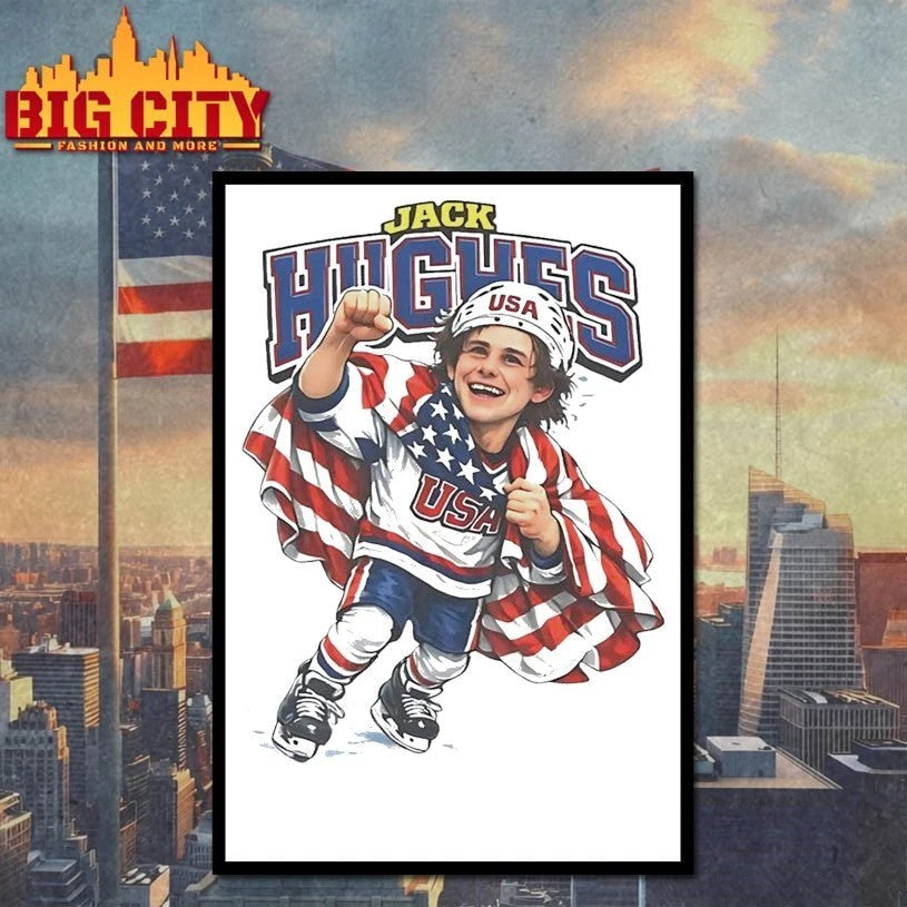 Hockey Jack Hughes Caricature chibi - Adult & Kids T-Shirts, Sweatshirts & Hoodies apparel design preview 4