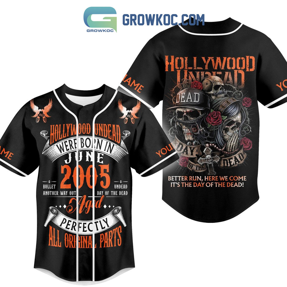 Hollywood Undead Better Run Here We Come It’s The Day Of The Dead Personalized Baseball Jersey baseball jersey product view 1