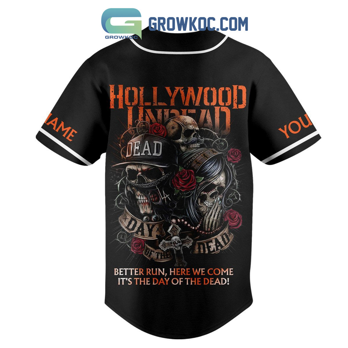 Hollywood Undead Better Run Here We Come It’s The Day Of The Dead Personalized Baseball Jersey baseball jersey product view 3