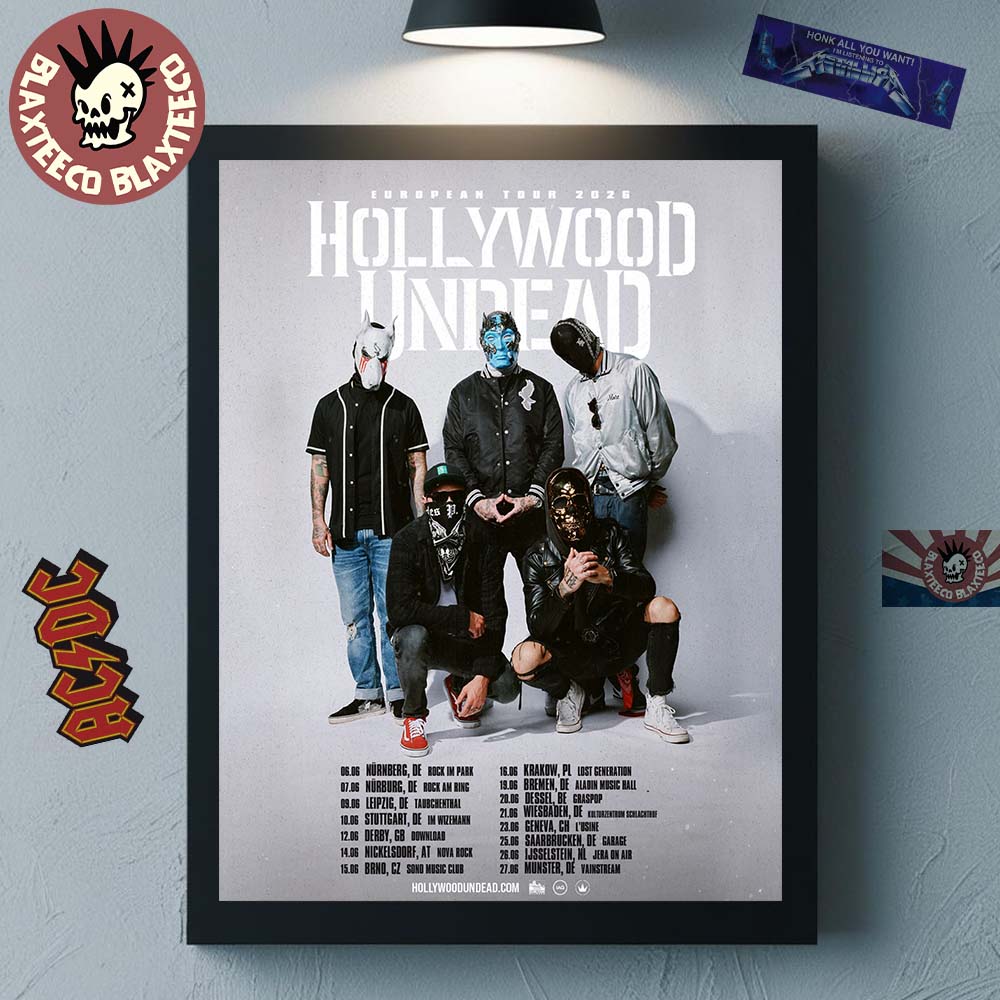 Hollywood Undead Europe Tour 2026 Schedule Dates Home Decor Poster Canvas Unisex T-shirt, Sweatshirt, Hoodie, Long Sleeve Tee - T-Shirt, Sweatshirt, Hoodie