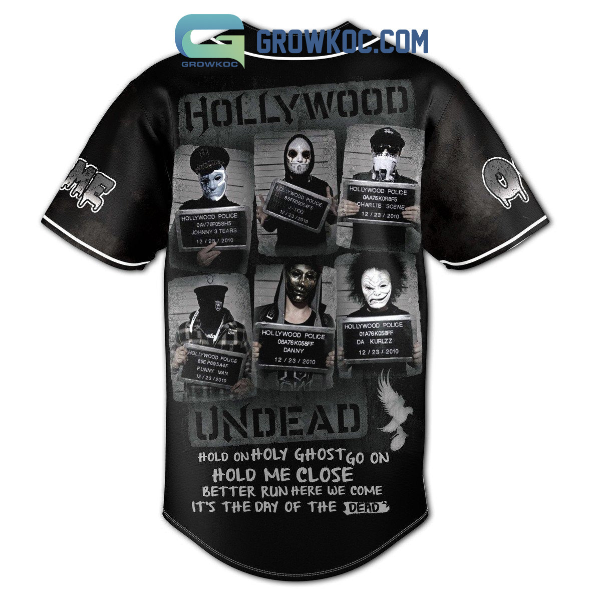 Hollywood Undead Hold On Holy Ghost Go On Personalized Baseball Jersey baseball jersey product view 3