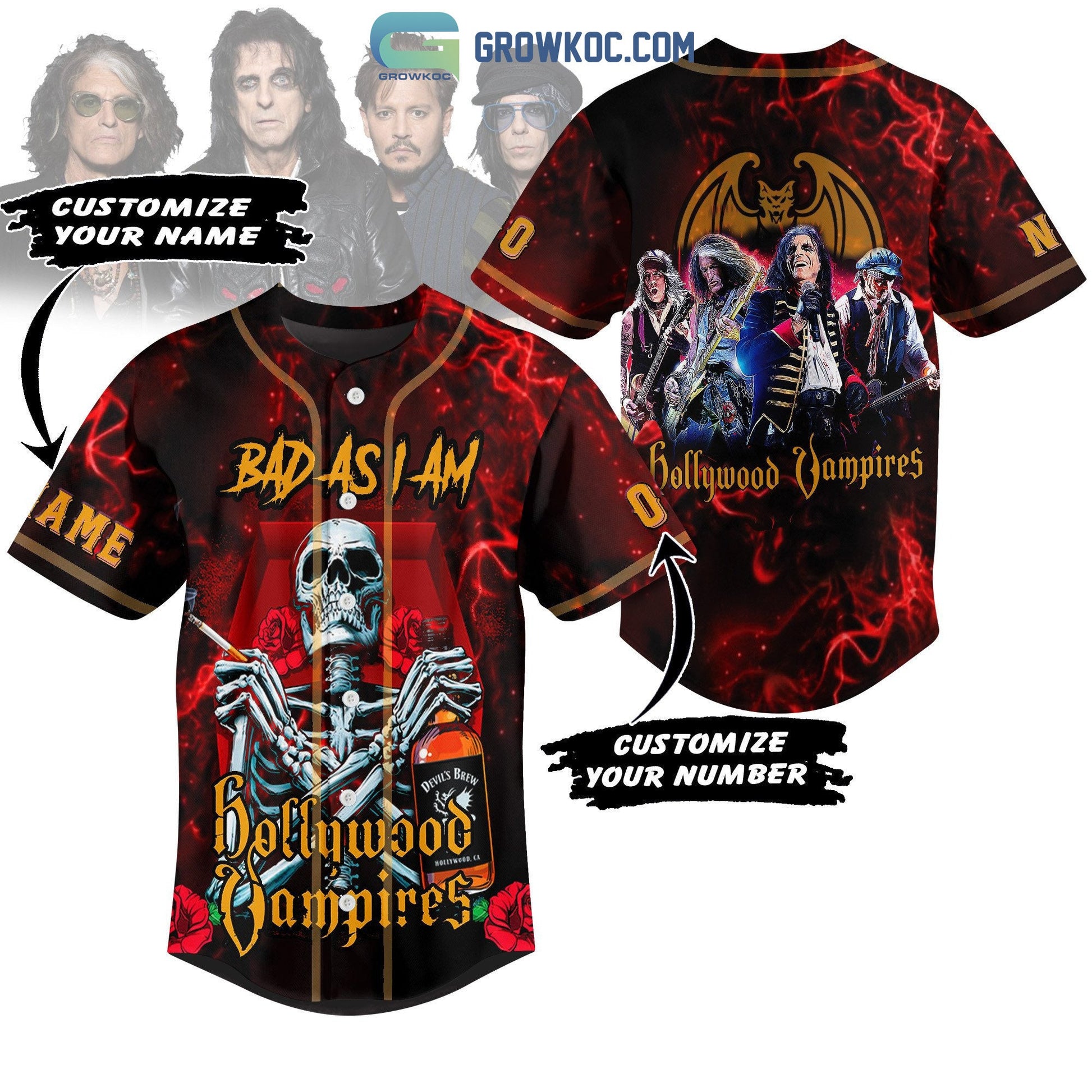 Hollywood Vampires Bad As I Am Personalized Baseball Jersey baseball jersey product view 1