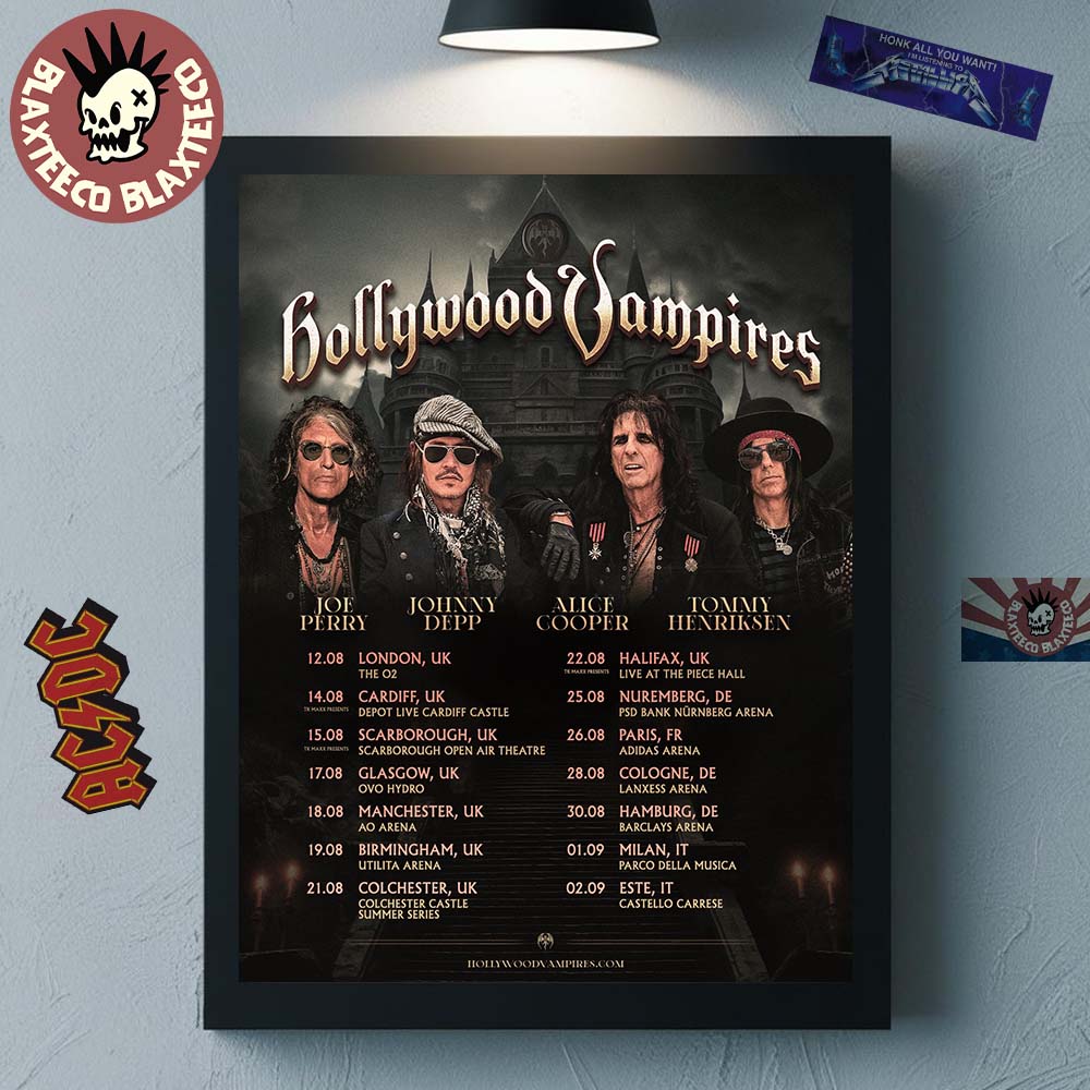 Hollywood Vampires UK And Europe 2026 Tour Schedule Dates Decor Poster Canvas Unisex T-shirt, Sweatshirt, Hoodie, Long Sleeve Tee - T-Shirt, Sweatshirt, Hoodie