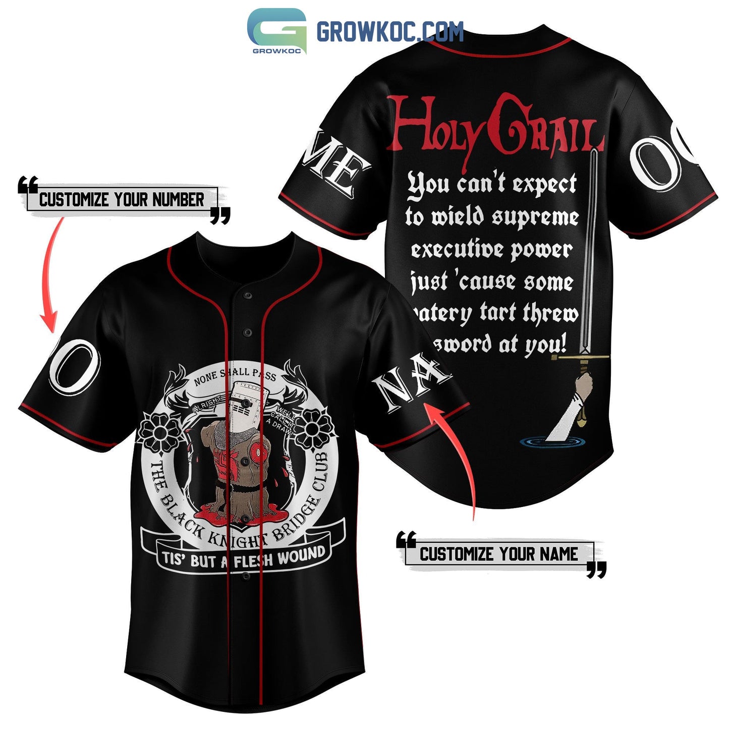 Holy Grail The Black Knight Bridge Club Personalized Baseball Jersey baseball jersey product view 2