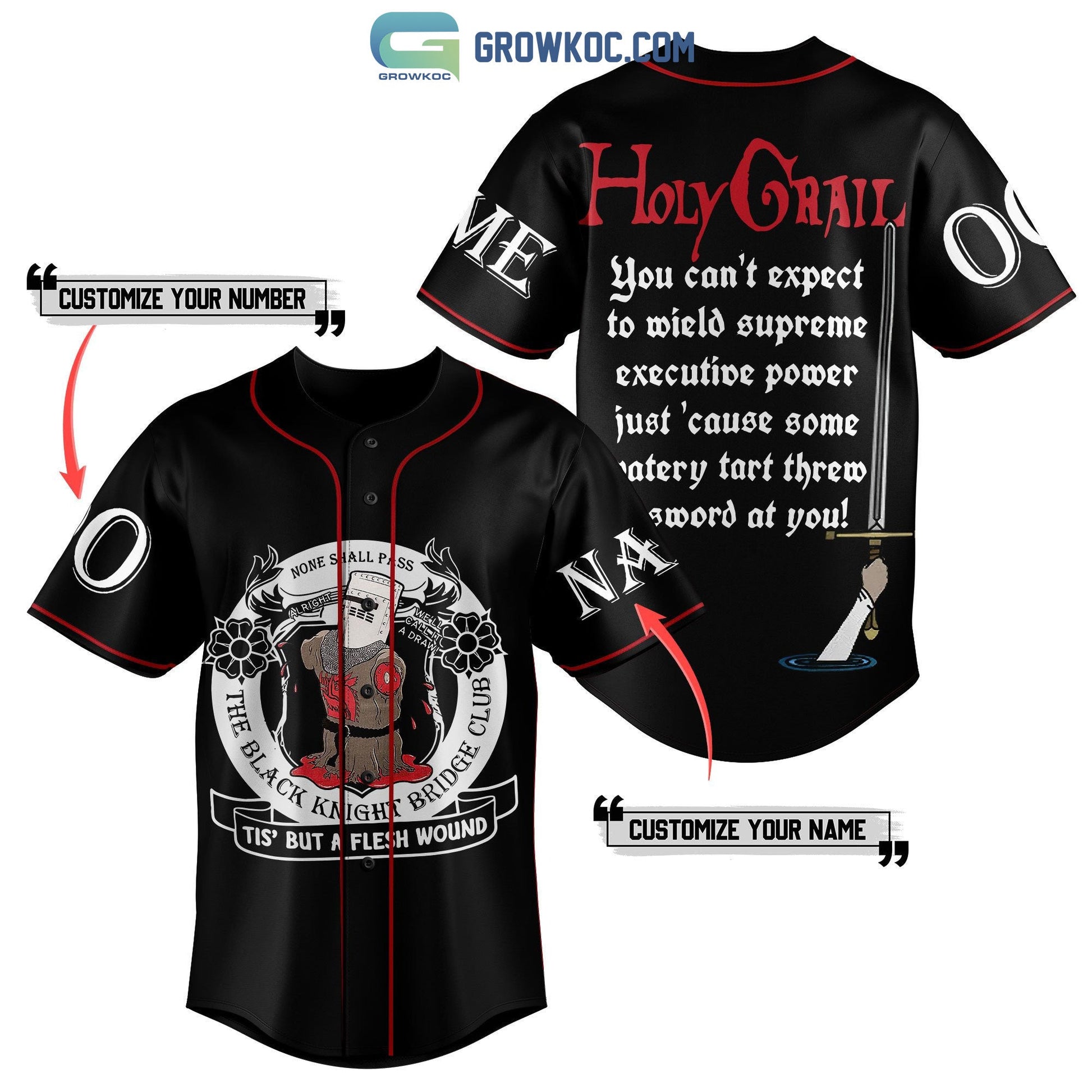 Holy Grail The Black Knight Bridge Club Personalized Baseball Jersey baseball jersey product view 2