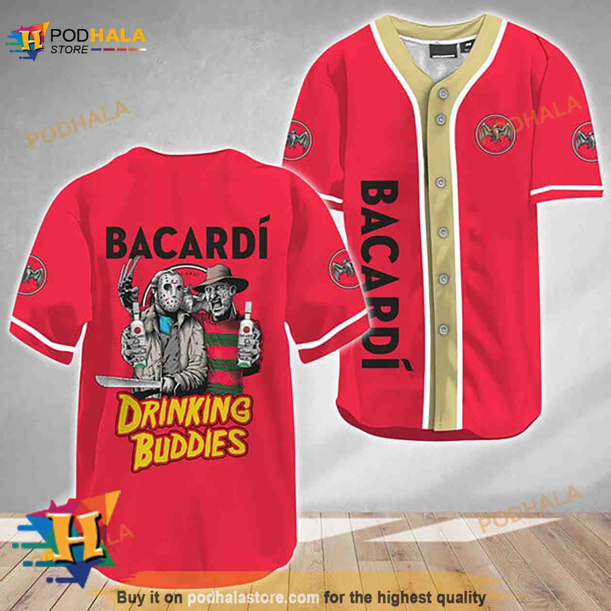 Horror Freddy Jason Drinking Buddies Bacardi Rum 3D Baseball Jersey baseball jersey product view 1