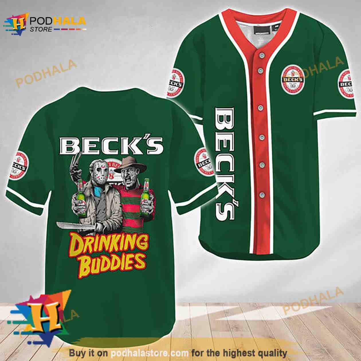 Horror Freddy Jason Drinking Buddies Beck’s Beer 3D Baseball Jersey baseball jersey product view 1
