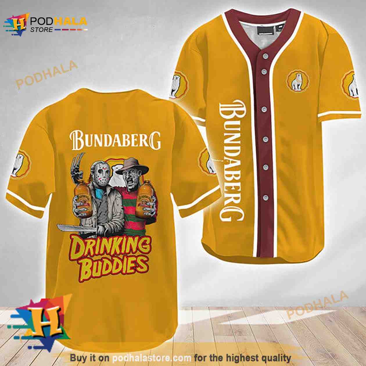 Horror Freddy Jason Drinking Buddies Bundaberg Rum 3D Baseball Jersey baseball jersey product view 1