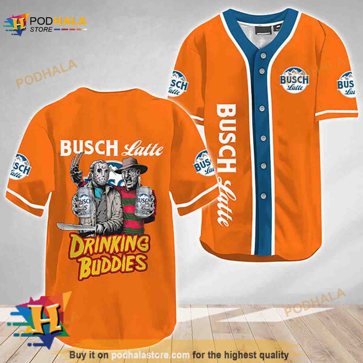 Horror Freddy Jason Drinking Buddies Busch Latte 3D Baseball Jersey baseball jersey product view 1