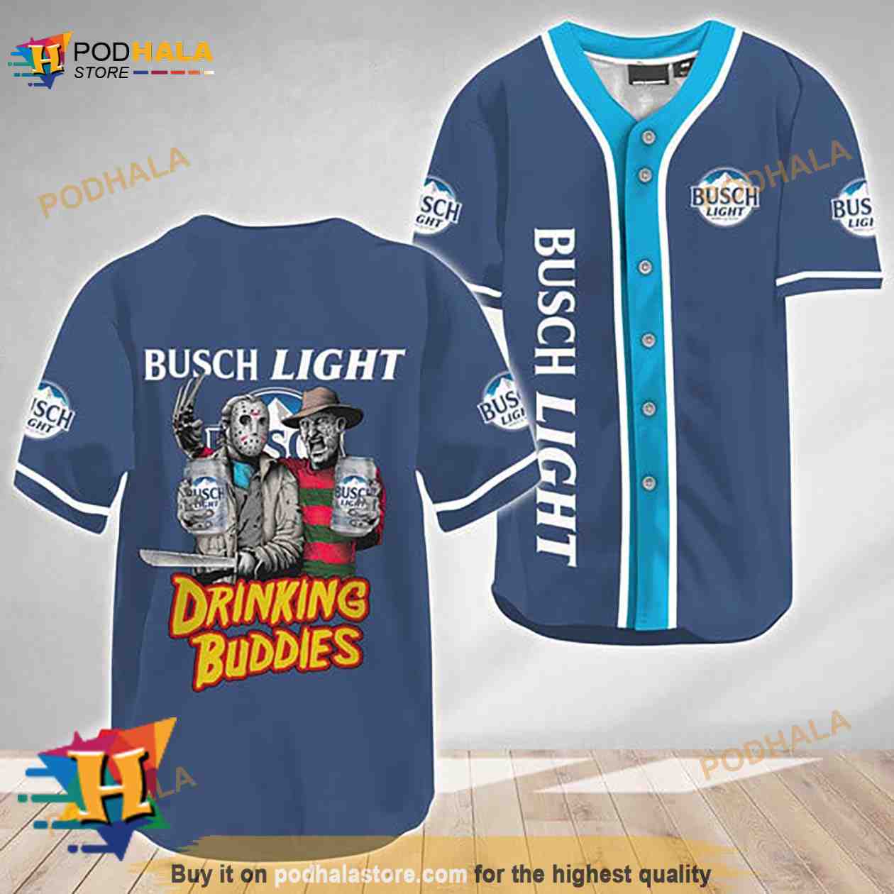 Horror Freddy Jason Drinking Buddies Busch Light 3D Baseball Jersey baseball jersey product view 1