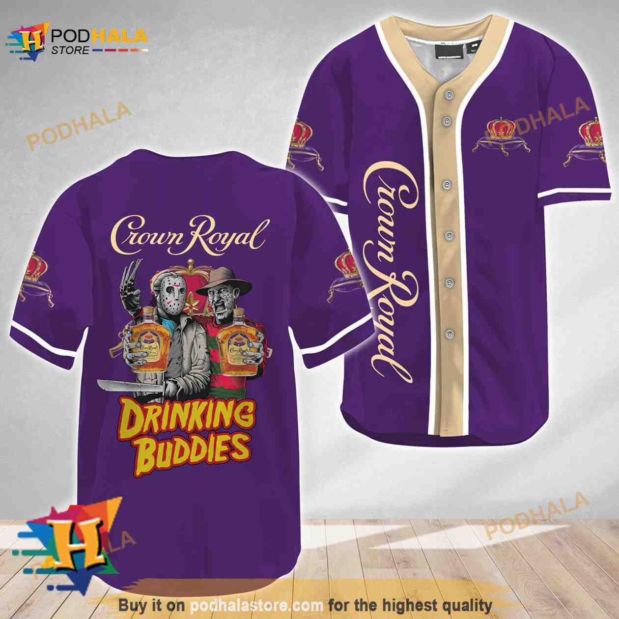 Horror Freddy Jason Drinking Buddies Crown Royal 3D Baseball Jersey baseball jersey product view 1