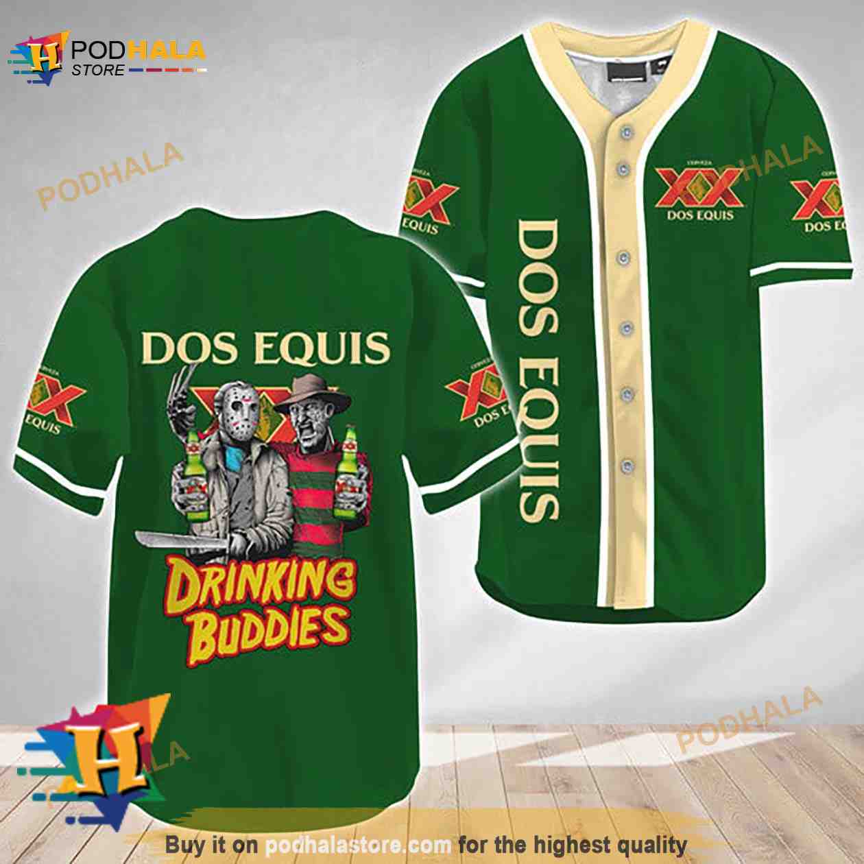 Horror Freddy Jason Drinking Buddies Dos Equis 3D Baseball Jersey baseball jersey product view 1