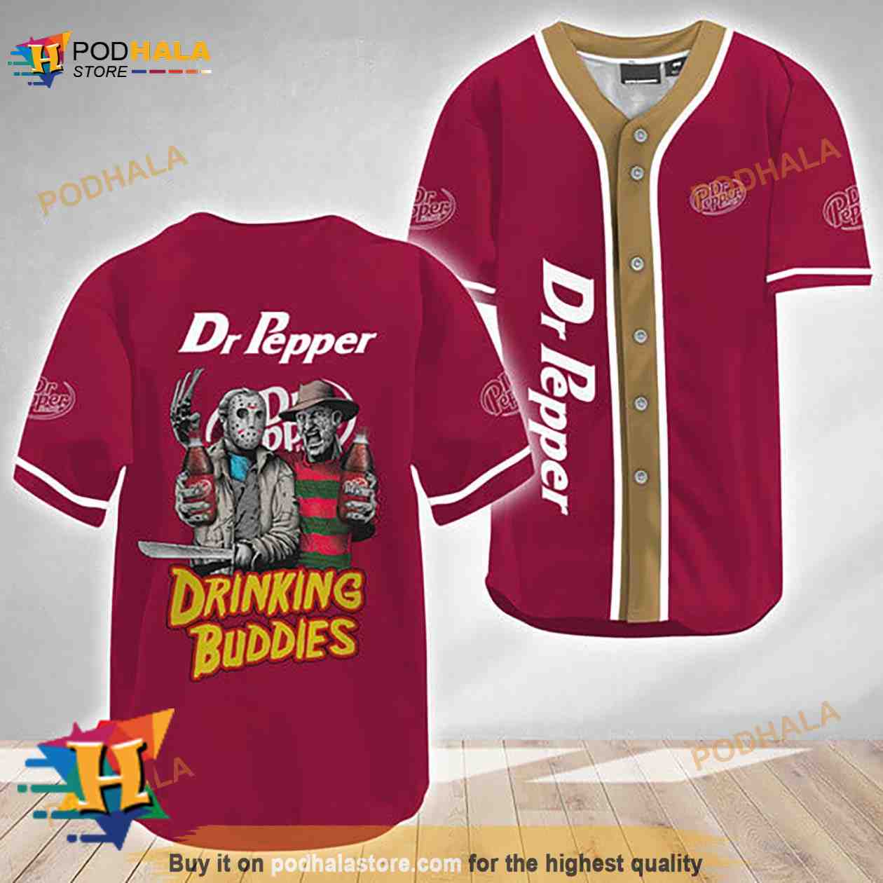 Horror Freddy Jason Drinking Buddies Dr Pepper 3D Baseball Jersey baseball jersey product view 1