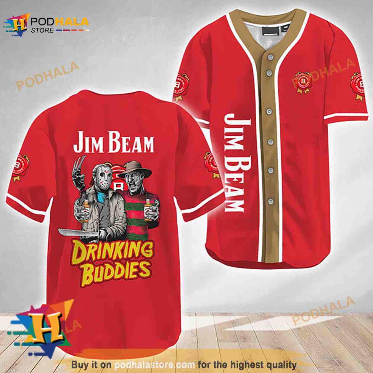 Horror Freddy Jason Drinking Buddies Jim Beam 3D Baseball Jersey baseball jersey product view 1