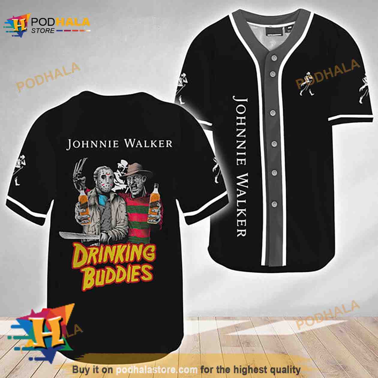Horror Freddy Jason Drinking Buddies Johnnie Walker 3D Baseball Jersey baseball jersey product view 1