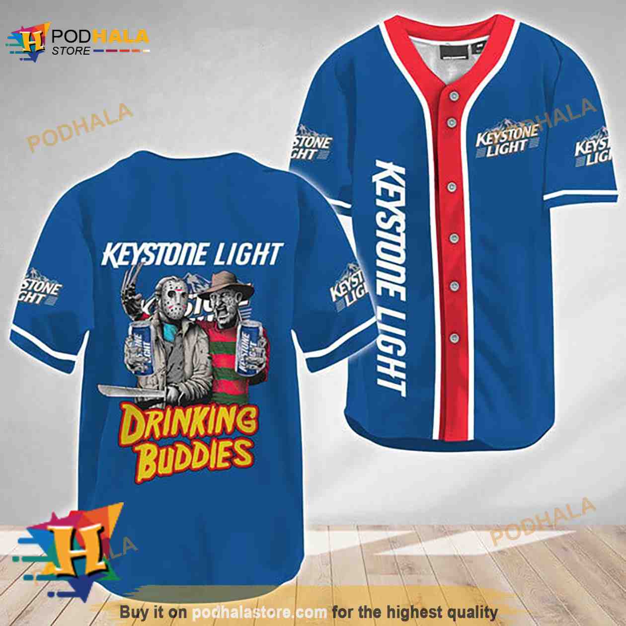 Horror Freddy Jason Drinking Buddies Keystone Light 3D Baseball Jersey baseball jersey product view 1