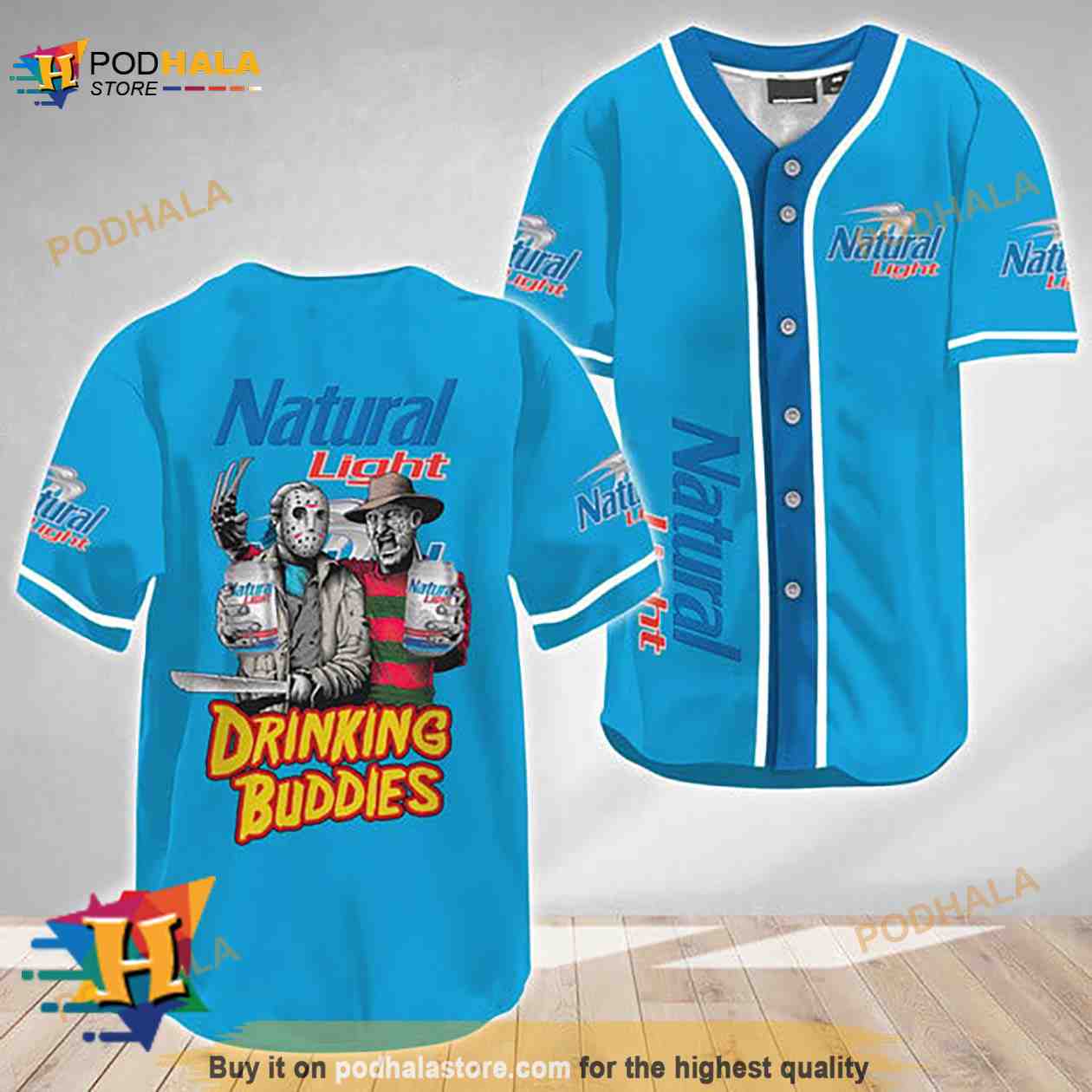 Horror Freddy Jason Drinking Buddies Natural Light 3D Baseball Jersey baseball jersey product view 1