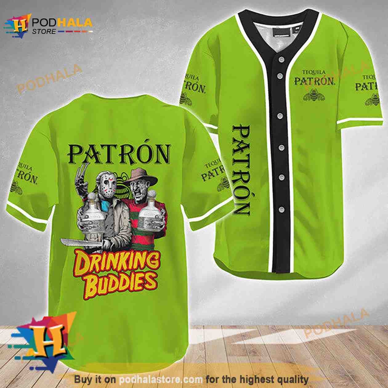 Horror Freddy Jason Drinking Buddies Tequila Patron 3D Baseball Jersey baseball jersey product view 1