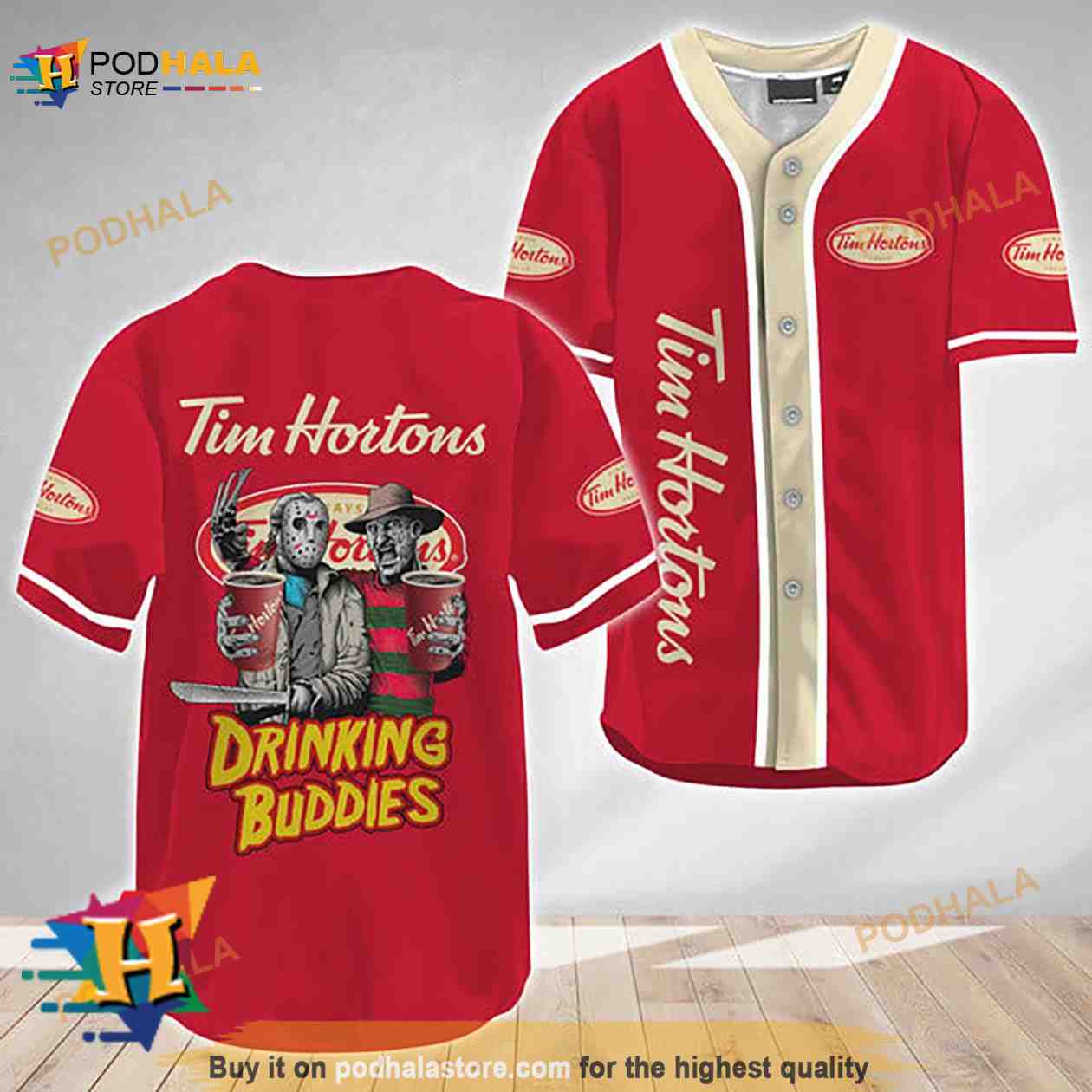 Horror Freddy Jason Drinking Buddies Tim Hortons 3D Baseball Jersey baseball jersey product view 1