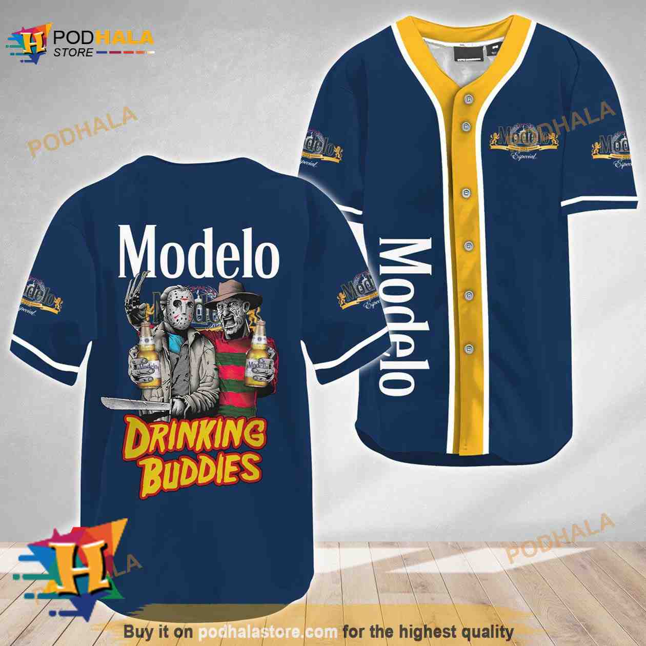 Horror Freddy and Jason Drinking Buddies Modelo 3D Baseball Jersey baseball jersey product view 1