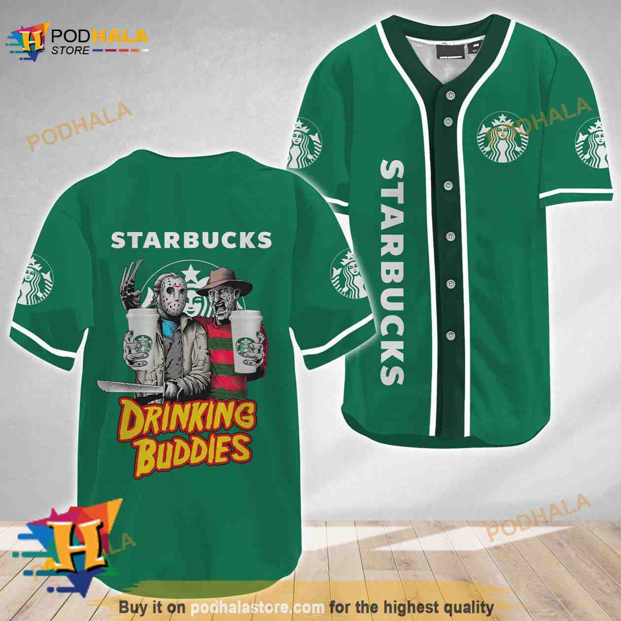 Horror Freddy and Jason Drinking Buddies Starbucks 3D Baseball Jersey baseball jersey product view 1