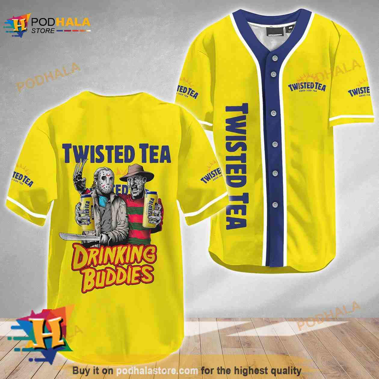 Horror Freddy and Jason Drinking Buddies Twisted Tea 3D Baseball Jersey baseball jersey product view 1