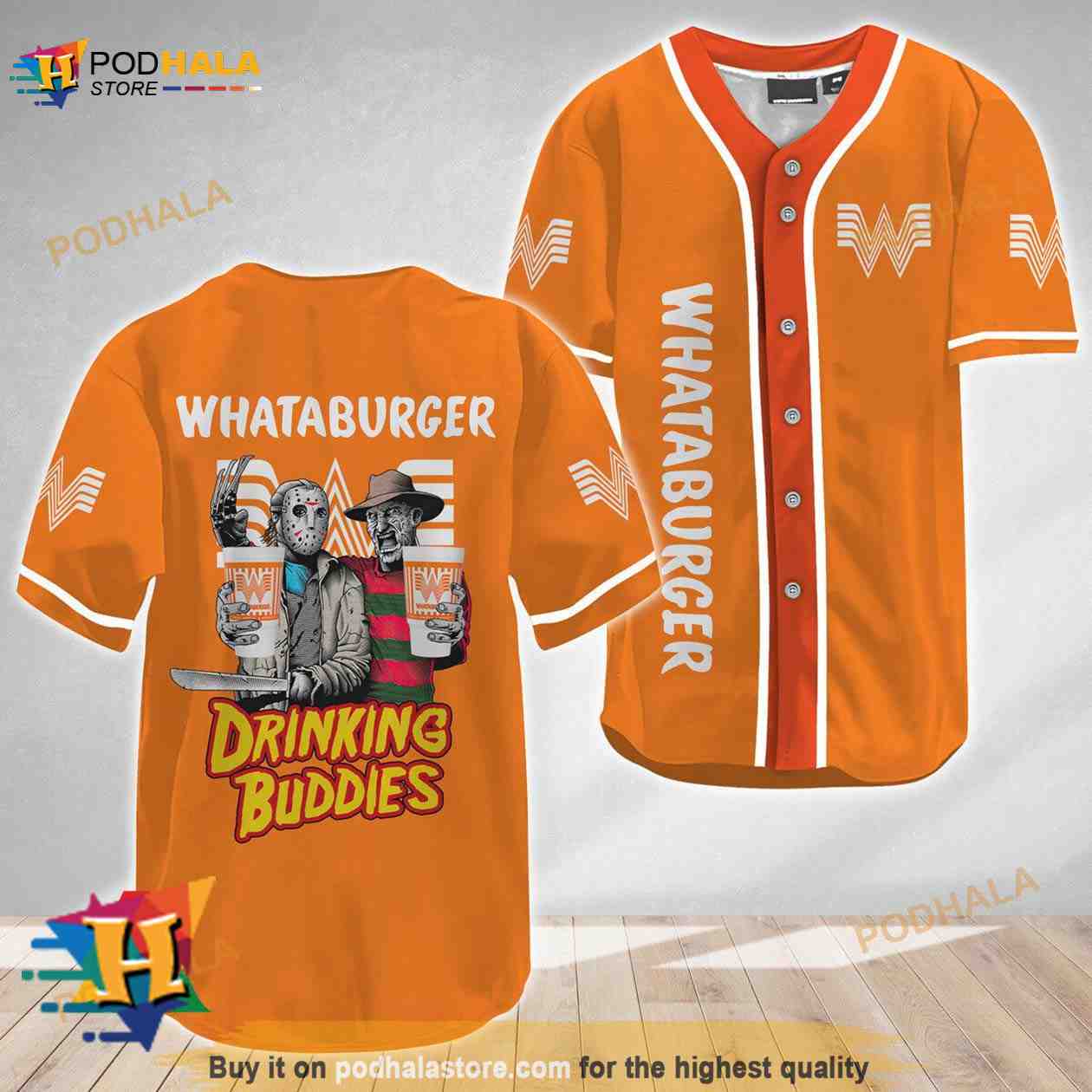 Horror Freddy and Jason Drinking Buddies Whataburger 3D Baseball Jersey baseball jersey product view 1