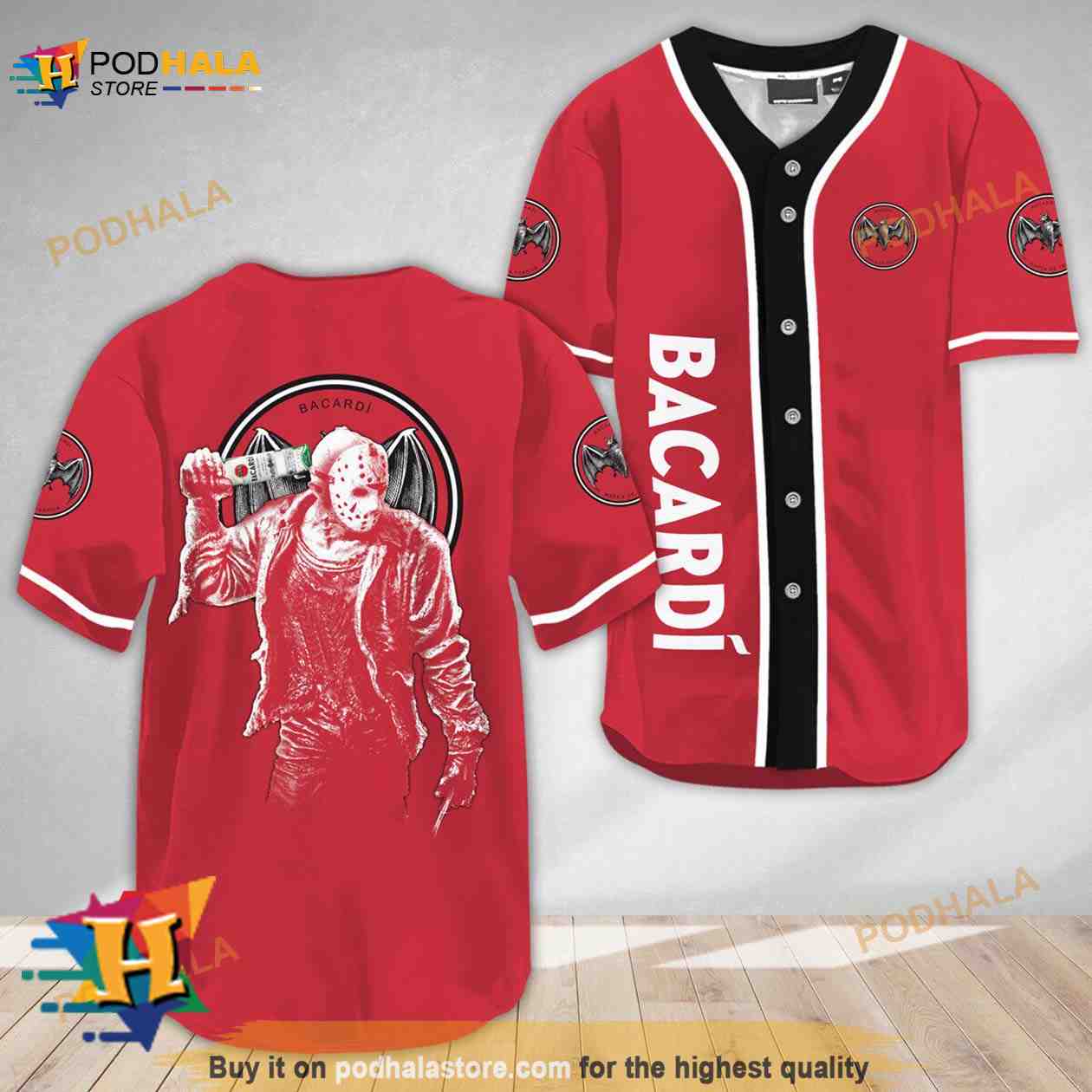 Horror Jason Voorhees Bacardi Rum 3D Baseball Jersey baseball jersey product view 1