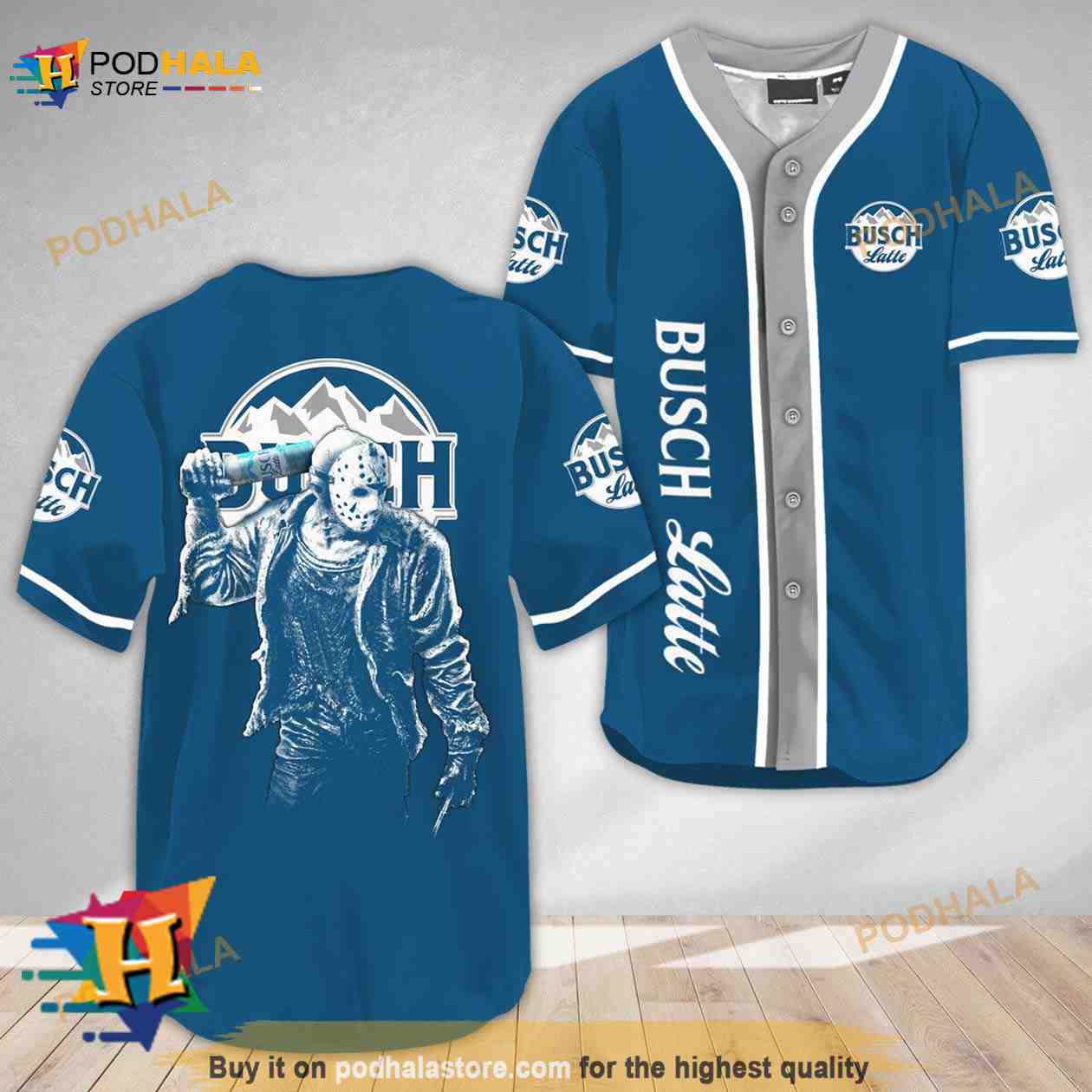 Horror Jason Voorhees Busch Latte 3D Baseball Jersey baseball jersey product view 1