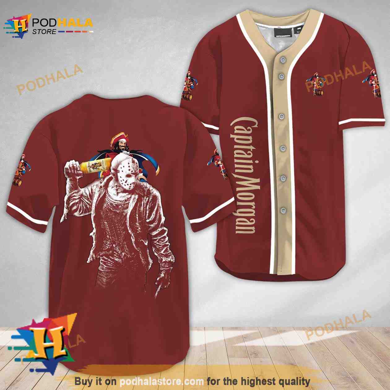 Horror Jason Voorhees Captain Morgan 3D Baseball Jersey baseball jersey product view 1