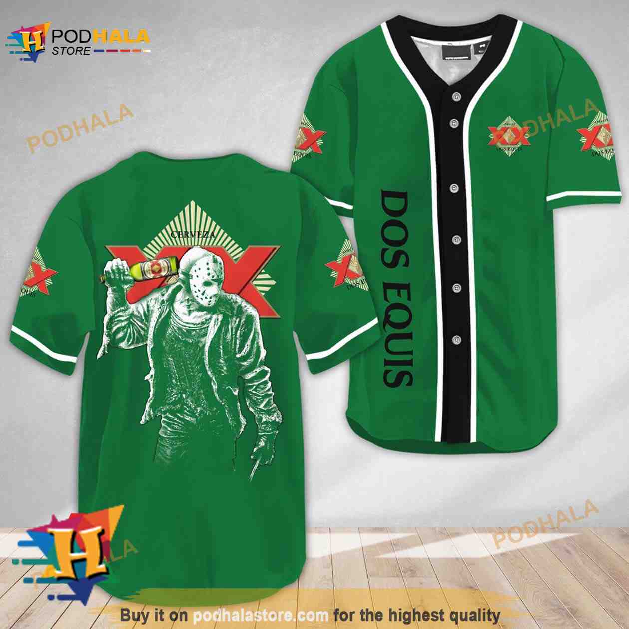 Horror Jason Voorhees Dos Equis 3D Baseball Jersey baseball jersey product view 1