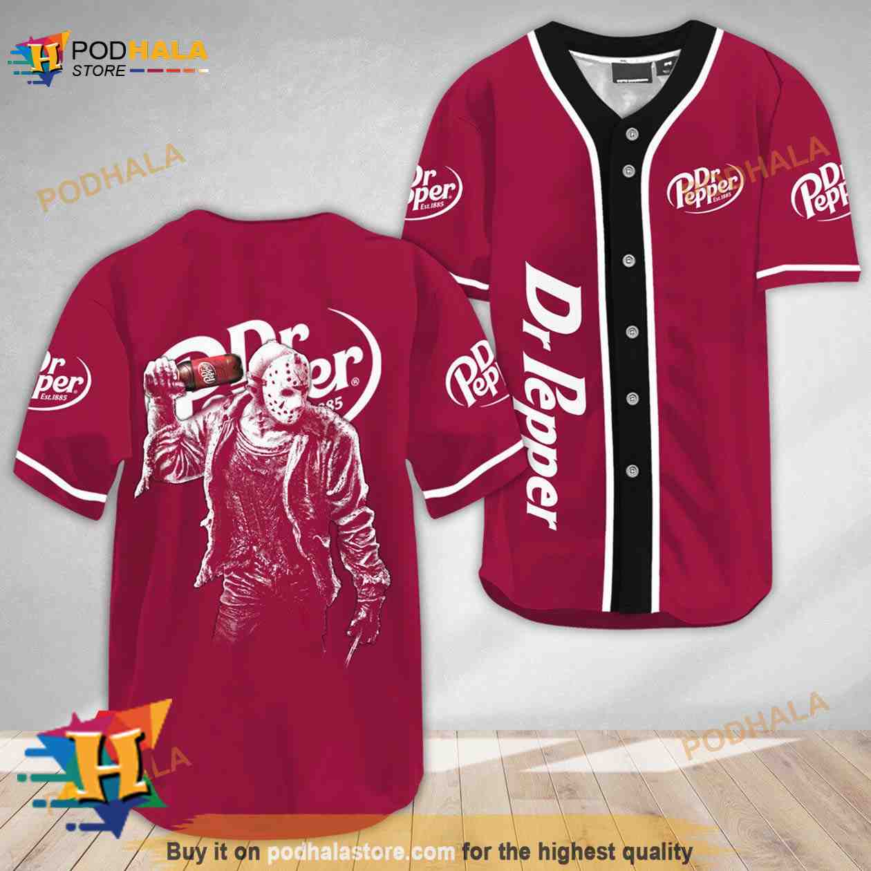 Horror Jason Voorhees Dr Pepper 3D Baseball Jersey baseball jersey product view 1