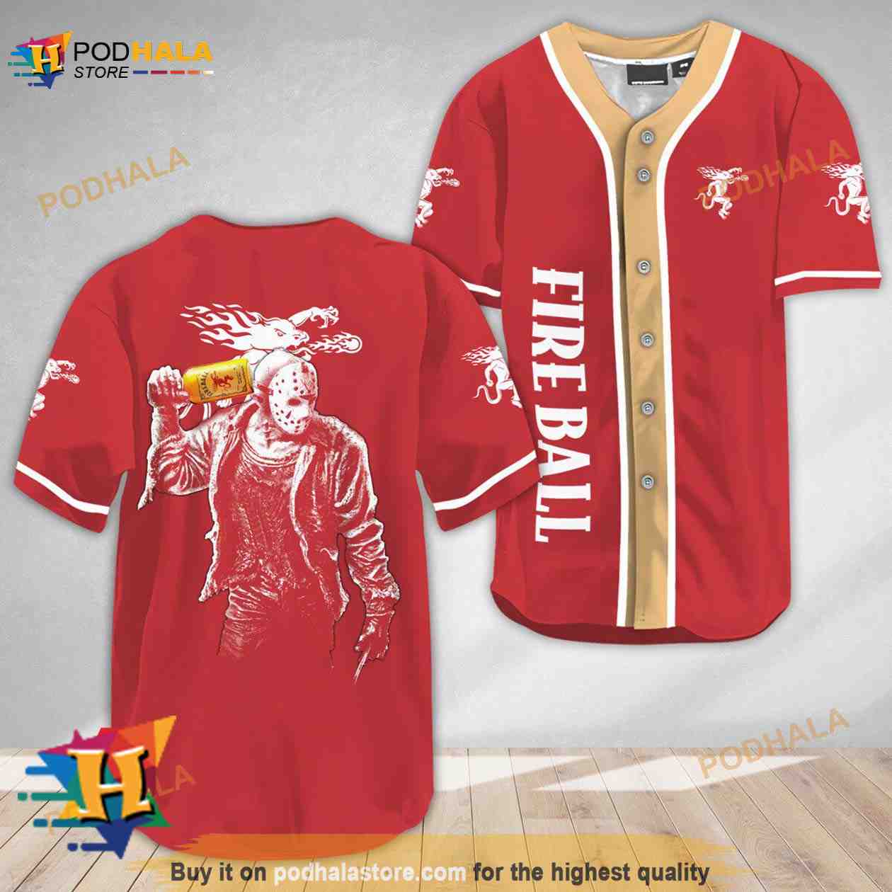 Horror Jason Voorhees Fireball Whiskey 3D Baseball Jersey baseball jersey product view 1