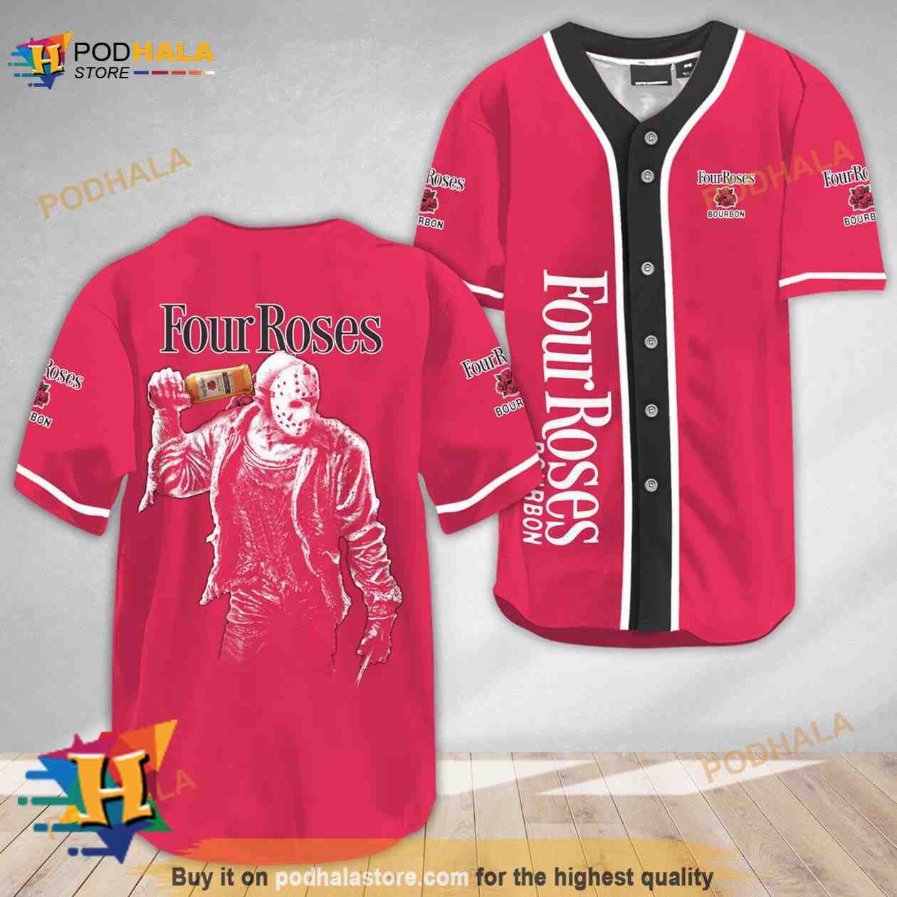 Horror Jason Voorhees Four Roses Bourbon 3D Baseball Jersey baseball jersey product view 1