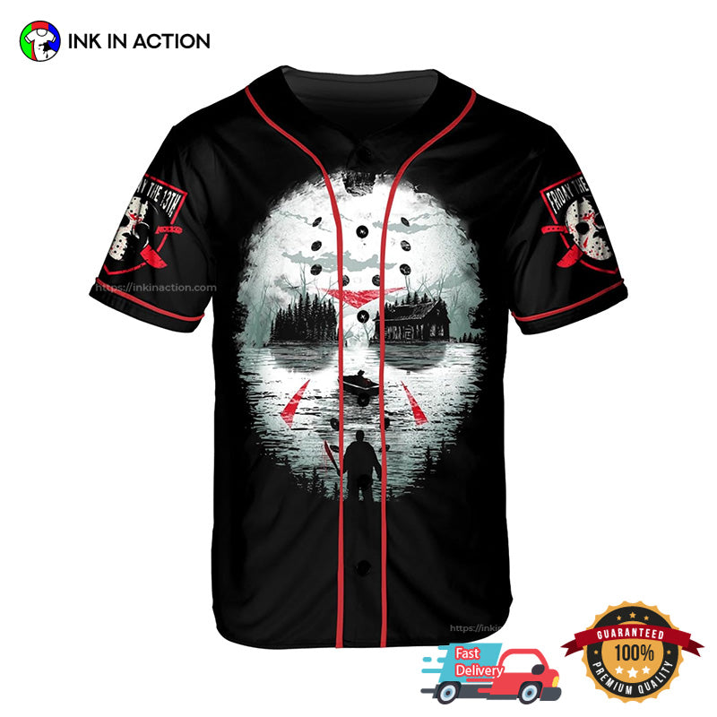 Jason Voorhees Friday 13th Horror Lake Baseball Jersey for Men baseball jersey product view 2