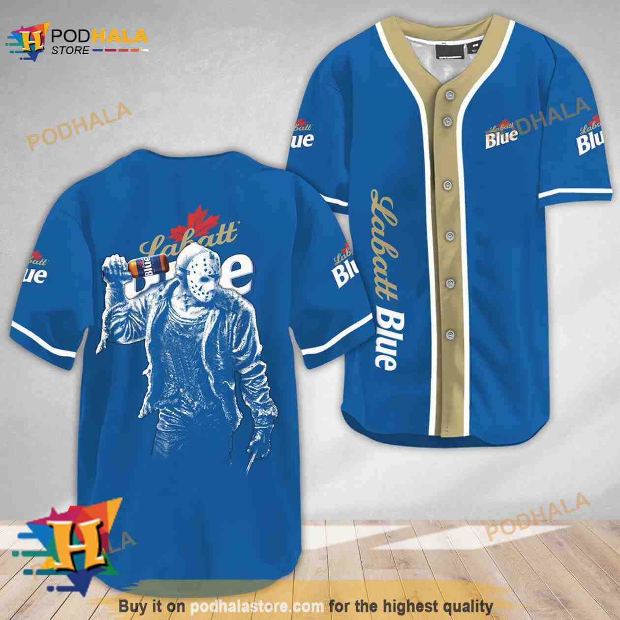 Horror Jason Voorhees Labatt Blue 3D Baseball Jersey baseball jersey product view 1