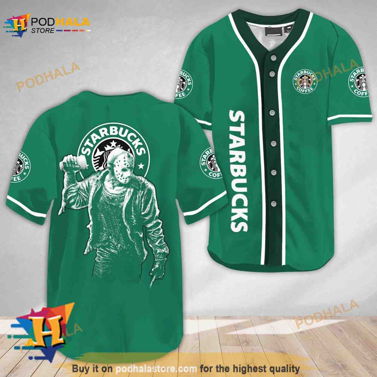 Horror Jason Voorhees Starbucks 3D Baseball Jersey baseball jersey product view 1