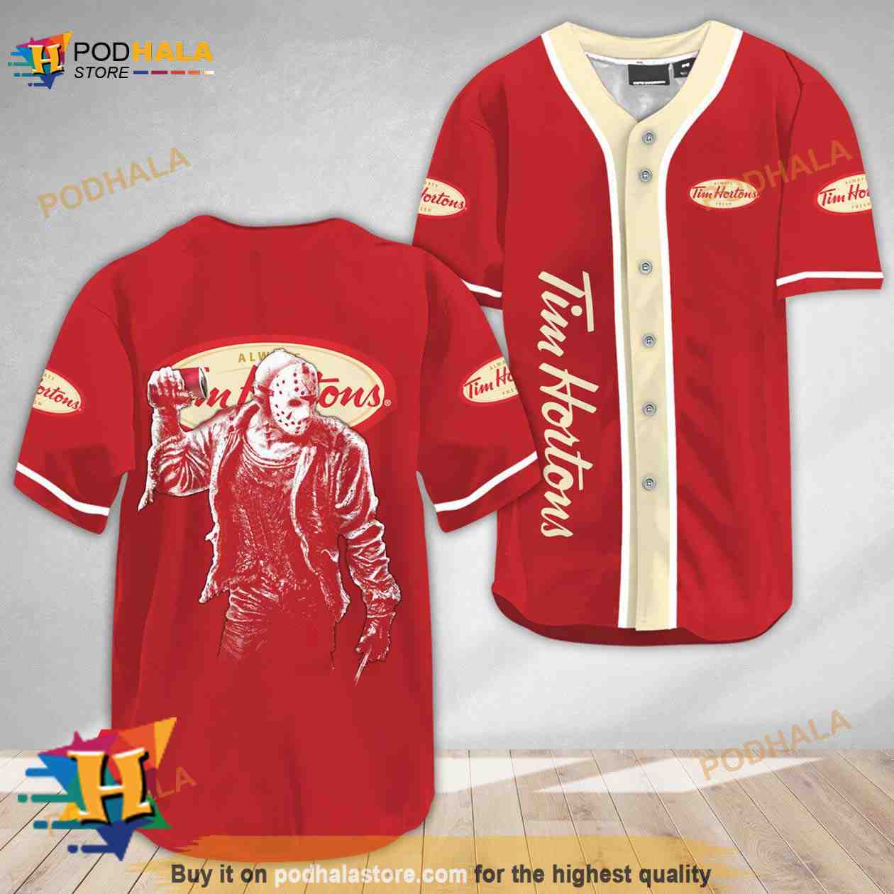 Horror Jason Voorhees Tim Hortons 3D Baseball Jersey baseball jersey product view 1