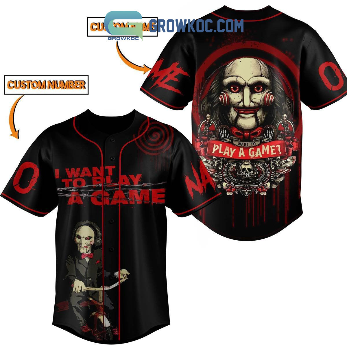 Horror Movies I Want To Play A Game Personalized Baseball Jersey baseball jersey product view 1