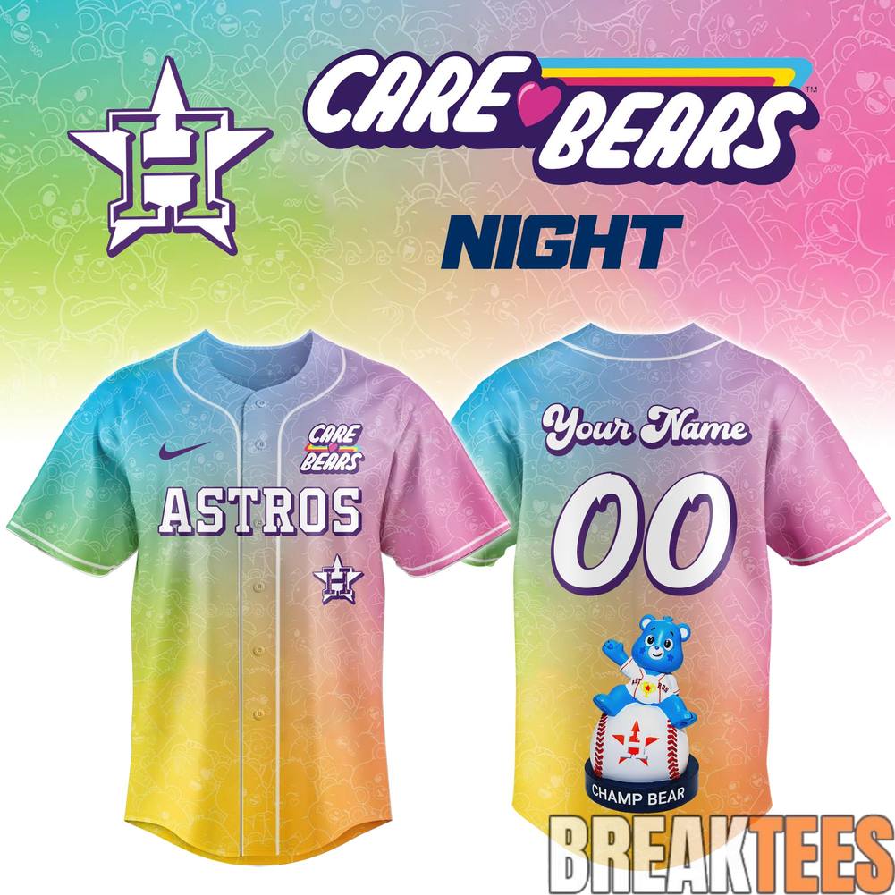 Houston Astros Care Bears Night Custom Baseball Jersey baseball jersey product view 1