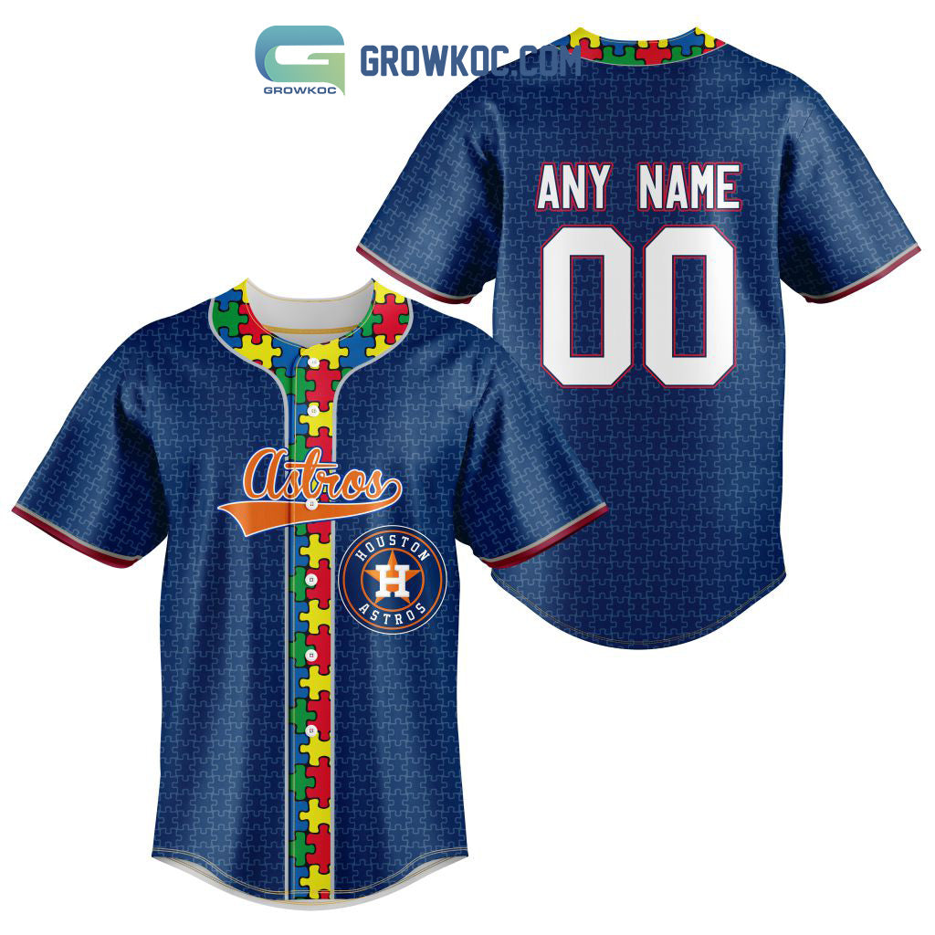 Houston Astros MLB Fearless Against Autism Personalized Baseball Jersey baseball jersey product view 1