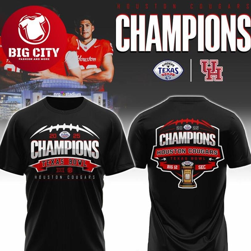 Houston Cougars Texas Bowl Champions Football 2025 Two Sided Shirt Unisex T-shirt, Sweatshirt, Hoodie, Long Sleeve Tee - T-Shirt, Sweatshirt, Hoodie