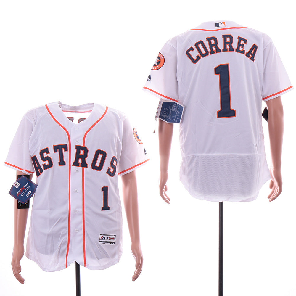 Houston Astros #1 Carlos Correa Astros 1 White Elite Baseball Jersey baseball jersey product view 1