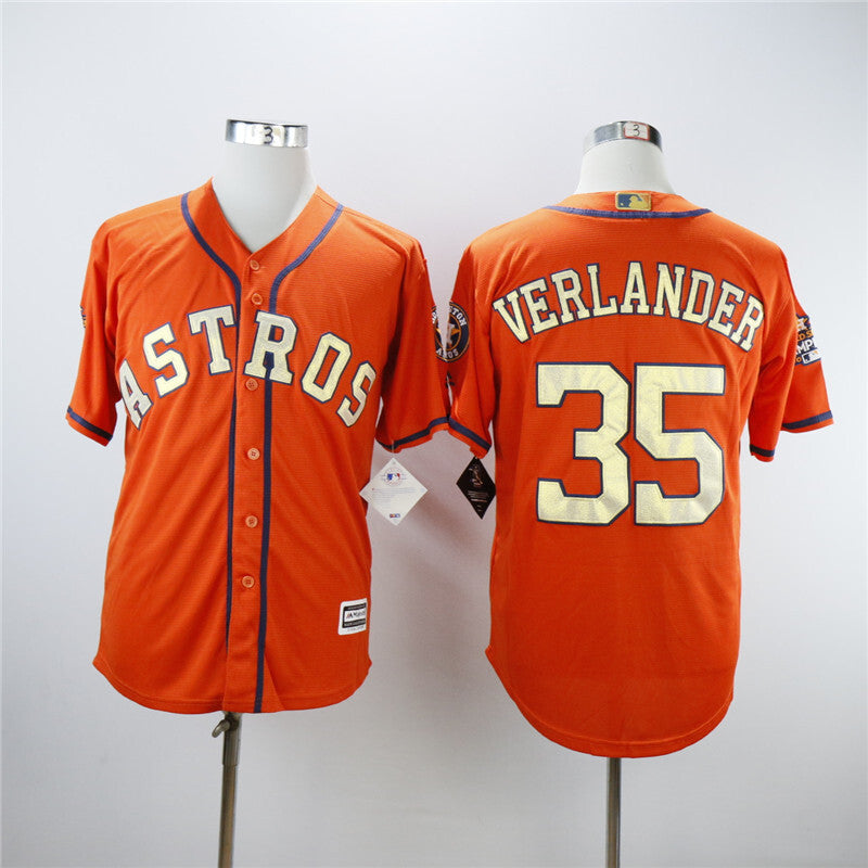 Houston Astros #35 Justin Verlander Astros 35 Orange Fan With Logo With Team Logo Baseball Jersey baseball jersey product view 1