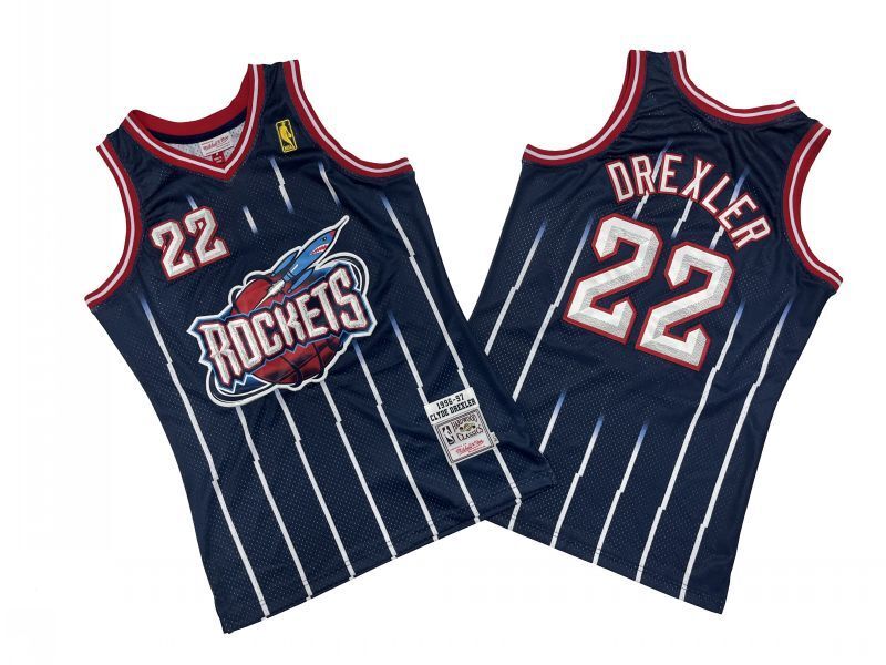 Houston Rockets #22 Clyde Drexler Rockets 22 # Navy Rockets 96-97 Season Mitchell Retro Jersey Style 2 basketball jersey product view 1