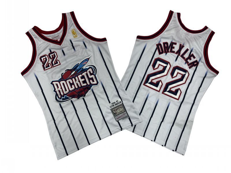 Houston Rockets #22 Clyde Drexler Rockets 22 # White Rockets 96-97 Season Mitchell Retro Jersey Style 2 basketball jersey product view 1
