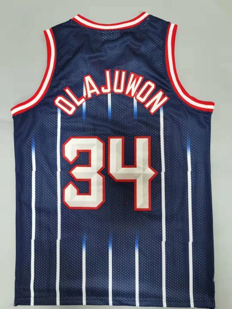 Houston Rockets #34 Hakeem Olajuwon 1996-97 throwback jersey navy Style 1 Basketball Jersey basketball jersey product view 1