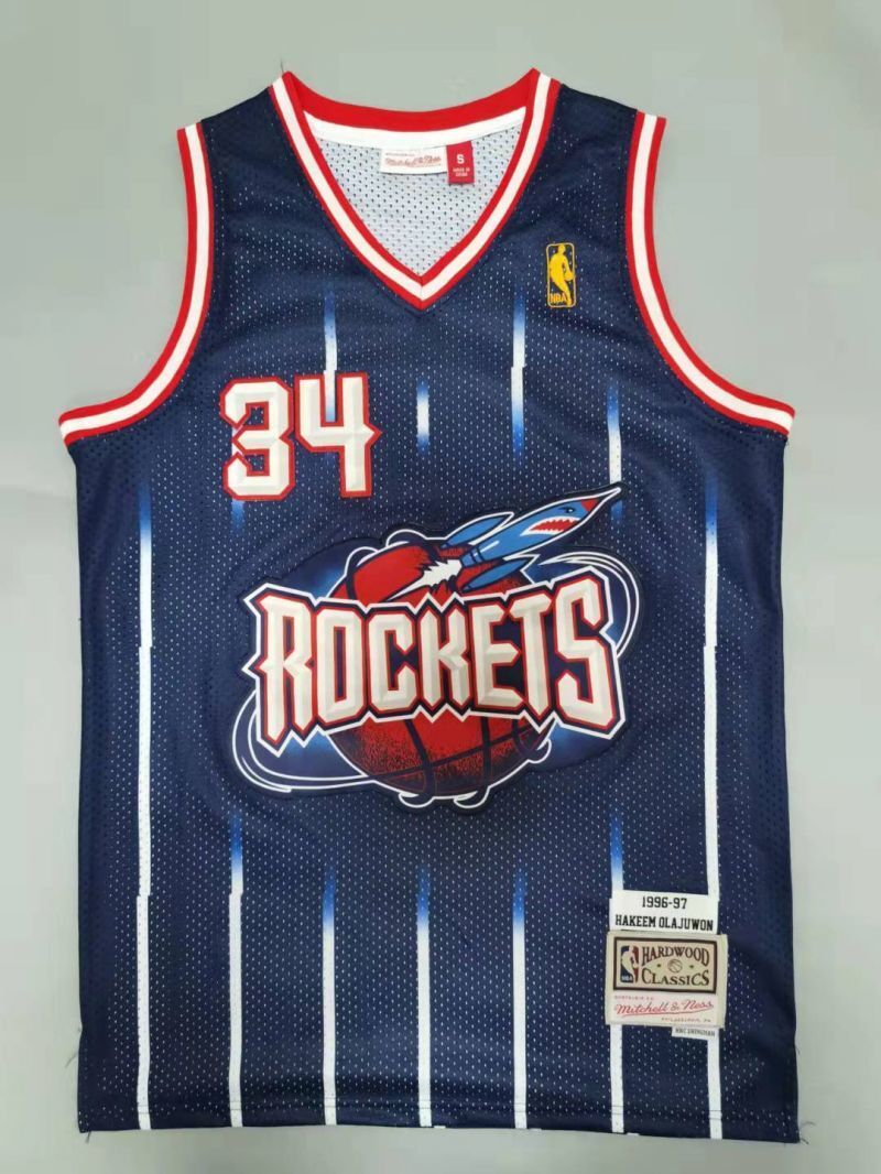 Houston Rockets #34 Hakeem Olajuwon 1996-97 throwback jersey navy Style 4 Basketball Jersey basketball jersey product view 1