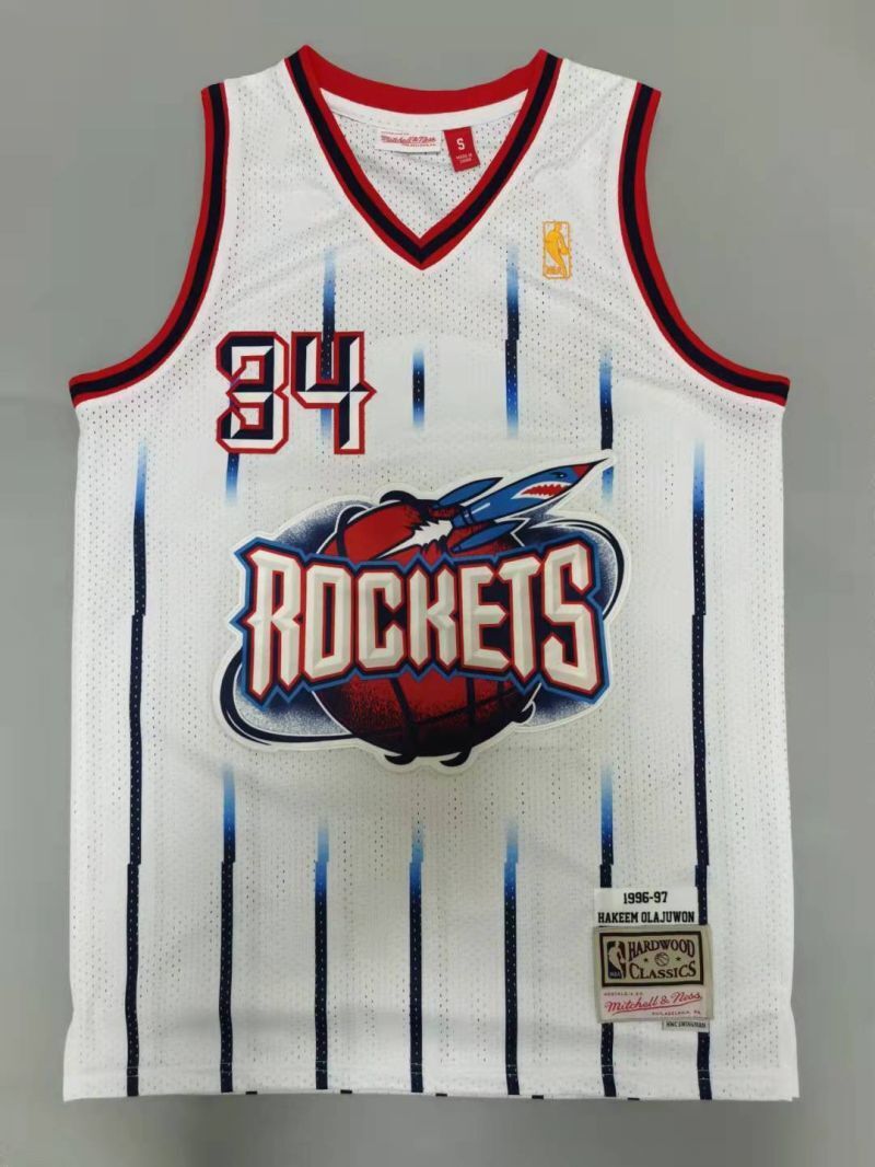 Houston Rockets #34 Hakeem Olajuwon 1996-97 throwback jersey white Style 4 Basketball Jersey basketball jersey product view 1